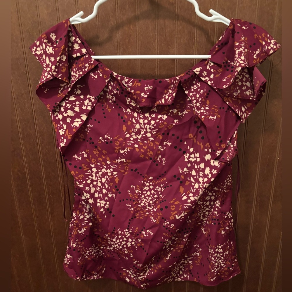 Elle Burgundy Floral Blouse with Ruffle Sleeves